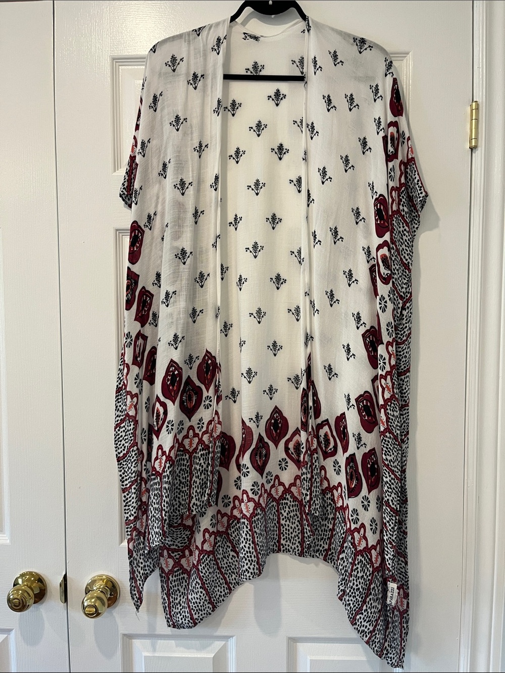 Paparazzi Boho Red & Black Printed Kimono Bathing Suit Coverup One Size Fits All